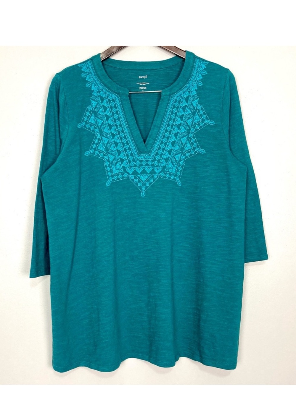J. Jill Embroidered Knit Top Women’s Size M Pullover V-Neck Cotton PureJill Boho